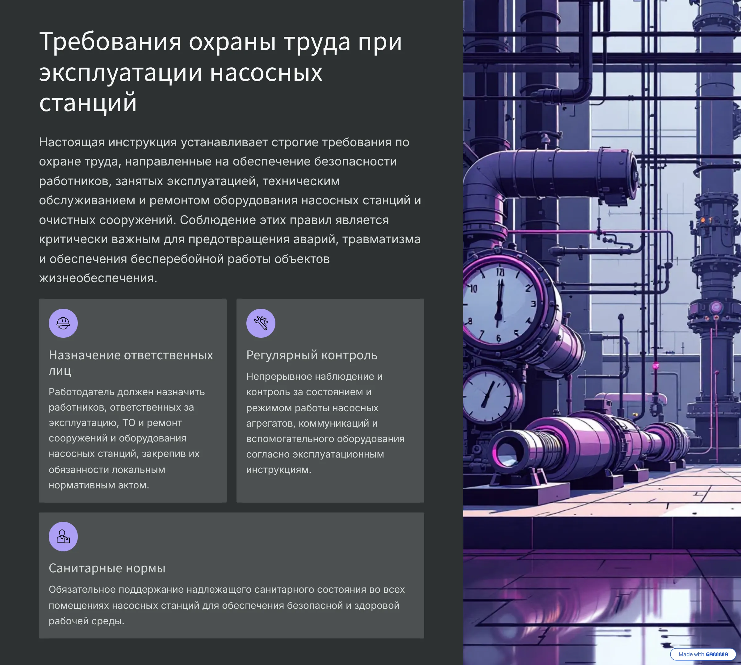 Требования охраны труда при эксплуатации насосных станций