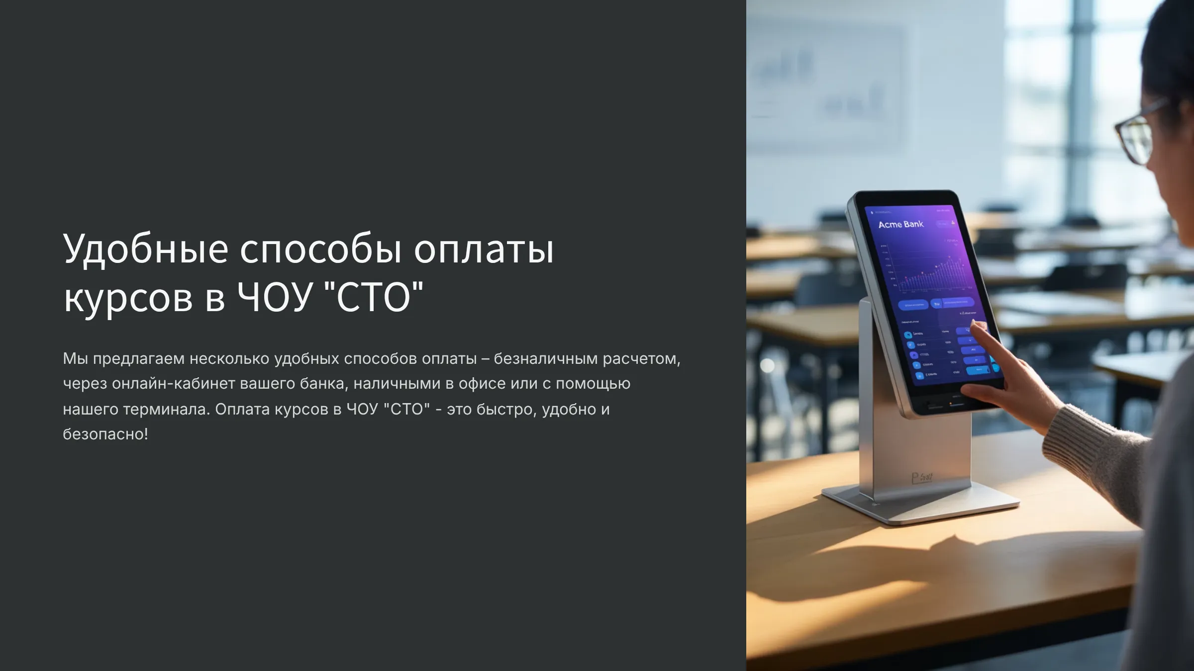 Удобные способы оплаты курсов в ЧОУ "СТО"